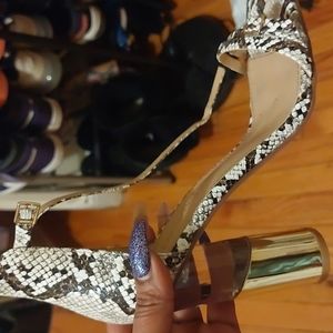 Snake print glass heel